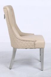 Modernique A Pair (x2) Leather Aire High Back Dining Chairs with Chrome Legs in Beige - thumbnail 3