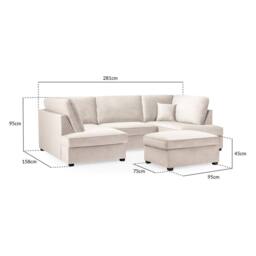 Furnishings For Less UK California Plush Velvet Beige U shaped 6 Seater Sofa + Footstool - thumbnail 4