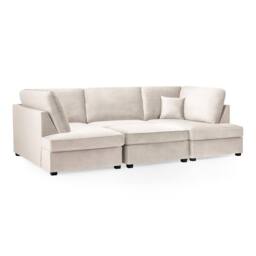 Furnishings For Less UK California Plush Velvet Beige U shaped 6 Seater Sofa + Footstool - thumbnail 2
