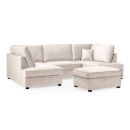 Furnishings For Less UK California Plush Velvet Beige U shaped 6 Seater Sofa + Footstool - thumbnail 5