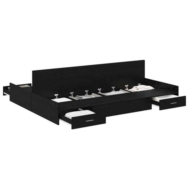 Berkfield Home Storage Bed Frame with Drawer Black oak 135 x 190 cm Melamine - image 1