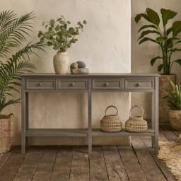 Wyld Haus Laurelbrook Four Drawer Console Table with Bottom Shelf Grey Wash