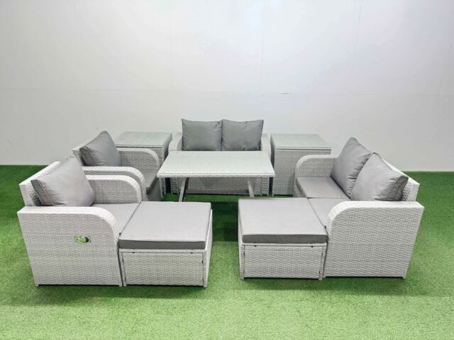 Fimous 8 Seater Rattan Garden Furniture Set Outdoor Love Sofa Set Light Grey - image 1