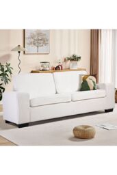 Living and Home Modern Teddy Fleece Upholstered Loveseat Sofa in White - thumbnail 2
