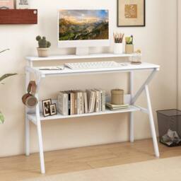 NESTLUNE Space Saving Computer Desk Home Office Desk-White in White - Size: 100 cm x 15 cm - thumbnail 1