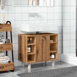 Berkfield Home Bathroom Cabinet Artisan Oak 60x32x53.5 cm Engineered Wood in Brown - thumbnail 4