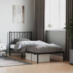 Berkfield Home Metal Bed Frame without Mattress with Headboard Black 90x190cm - Size: 90x190 cm - thumbnail 1