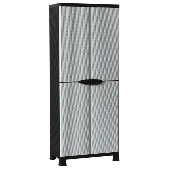 Berkfield Home Plastic Cabinet 68x39x171.5 cm Rattan Design in Grey - image 1