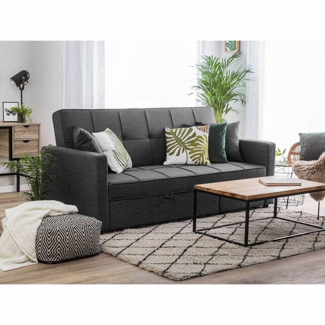 SquareBoxx Osaka Button Tufted Linen 3 Seater Sofa Bed in Dark Grey - image 1