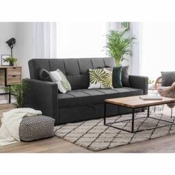 SquareBoxx Osaka Button Tufted Linen 3 Seater Sofa Bed in Dark Grey