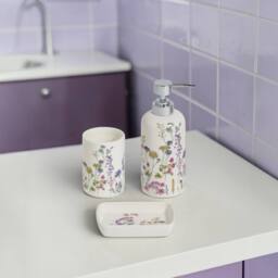 Showerdrape Meadow Wild Flowers Floral 3 Piece Bathroom Accessory Set in White - thumbnail 1