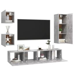 Berkfield Home 5 Piece TV Cabinet Set Concrete Grey Engineered Wood - thumbnail 3