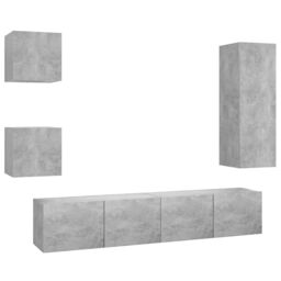 Berkfield Home 5 Piece TV Cabinet Set Concrete Grey Engineered Wood - thumbnail 2