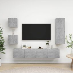 Berkfield Home 5 Piece TV Cabinet Set Concrete Grey Engineered Wood - thumbnail 1