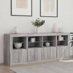 Berkfield Home Sideboard with LED Lights Grey Sonoma 163x37x67 cm - Size: 163 x 37 x 67 cm - thumbnail 3