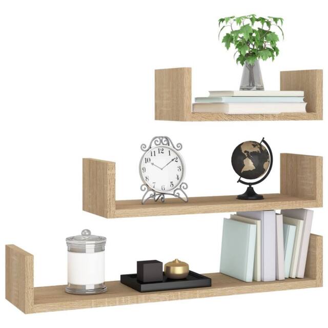 Berkfield Home Wall Display Shelf 3 pcs Sonoma Oak Engineered Wood in Light Tan - image 1