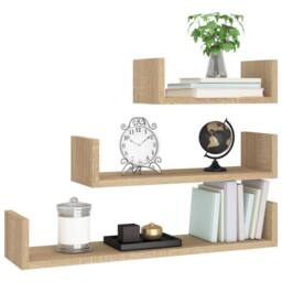 Berkfield Home Wall Display Shelf 3 pcs Sonoma Oak Engineered Wood in Light Tan - thumbnail 1