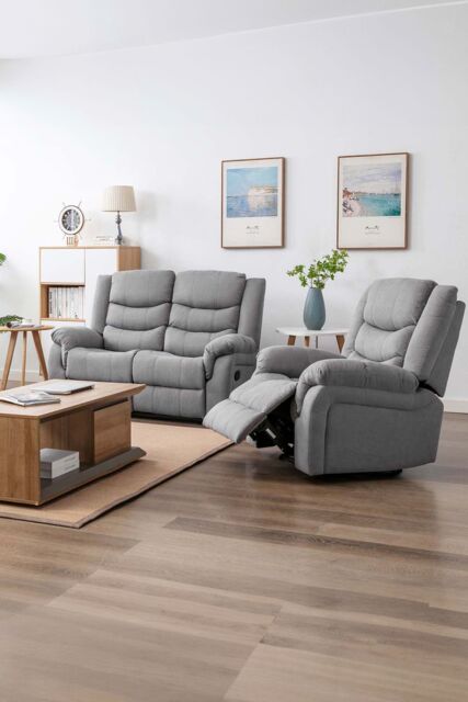 More4Homes Seattle Manual Recliner Fabric 1+2 Seater Sofa Set in Grey - image 1