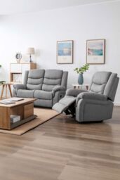 More4Homes Seattle Manual Recliner Fabric 1+2 Seater Sofa Set in Grey - thumbnail 1
