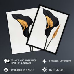 "Artery8 Elegant Calla Lily Black Gold Floral Painting Wall Art Print in Blue - Size: W18"" x H24""" - thumbnail 2