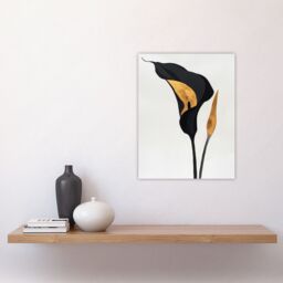 "Artery8 Elegant Calla Lily Black Gold Floral Painting Wall Art Print in Blue - Size: W18"" x H24""" - thumbnail 4