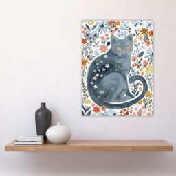 "Artery8 Cat Lover Russian Blue with Bright Wildflowers Wall Art Print - Size: W24"" x H32""" - thumbnail 4