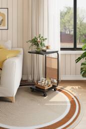 C Shape Side Table Equipped with Storage Bag in Black - thumbnail 2