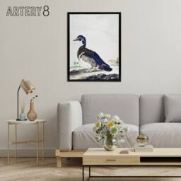 "Artery8 Wood Duck Vintage Bird Oil Painting Schouman Framed Canvas Wall Art in White - Size: W12"" x H16""" - thumbnail 3
