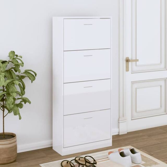 Berkfield Home Shoe Cabinet High Gloss White 63x24x147 cm Engineered Wood - Size: 63 x 24 x 147 cm - image 1