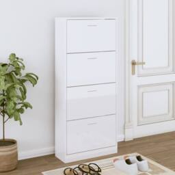 Berkfield Home Shoe Cabinet High Gloss White 63x24x147 cm Engineered Wood - Size: 63 x 24 x 147 cm