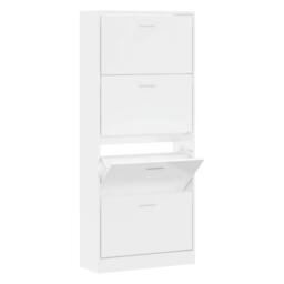 Berkfield Home Shoe Cabinet High Gloss White 63x24x147 cm Engineered Wood - Size: 63 x 24 x 147 cm - thumbnail 2