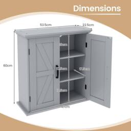 Costway Bathroom Wall Cabinet Farmhouse Medicine Cabinet w/ 2 Doors & Shelves in Grey - thumbnail 2