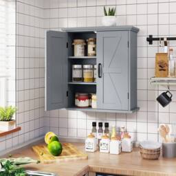 Costway Bathroom Wall Cabinet Farmhouse Medicine Cabinet w/ 2 Doors & Shelves in Grey - thumbnail 5
