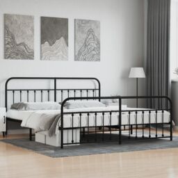 Berkfield Home Metal Bed Frame with Headboard & Footboard Black 200x200 cm - thumbnail 1