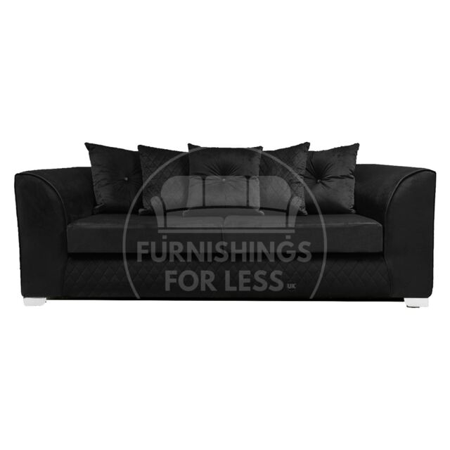 Furnishings For Less UK Victoria Soft Plush Velvet Fabric 3 Seater Sofa - Scatter Back in Black - image 1