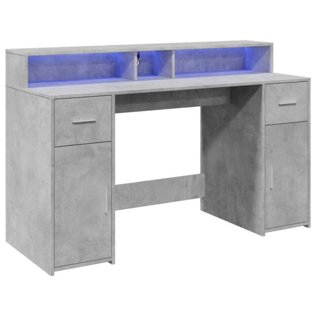 Berkfield Home Soft Desk with LED Lights Concrete Grey 140x55x91 cm Engineered Wood - Size: 140 x 55 x 91 cm - image 1