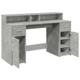 Berkfield Home Soft Desk with LED Lights Concrete Grey 140x55x91 cm Engineered Wood - Size: 140 x 55 x 91 cm - thumbnail 9