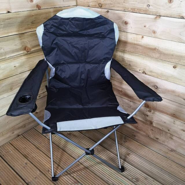 Samuel Alexander Luxury Padded High Back Outdoor Folding Chair with Cupholder in Black - image 1