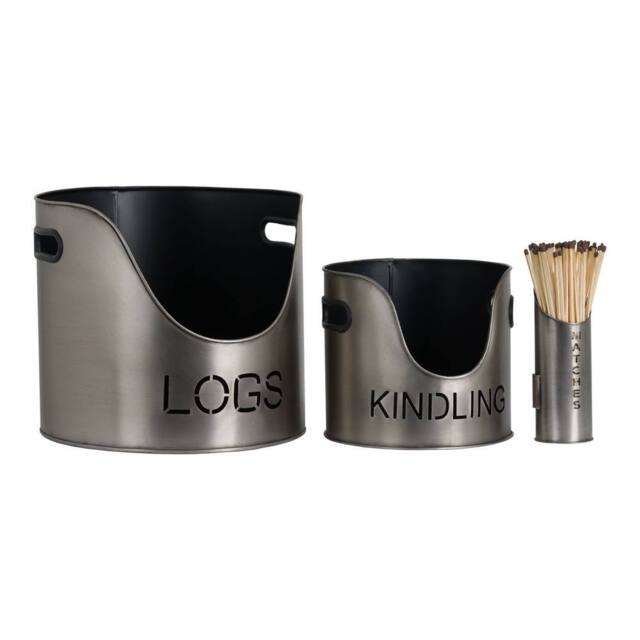 Hill Interiors Kindling Buckets & Matchstick Holder in Silver - image 1