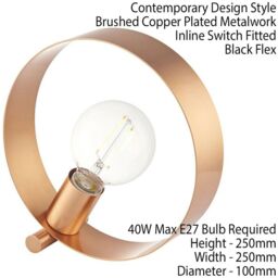 Loops Modern Sleek Table Lamp Light Brushed Copper Metal Hoop Shade Industrial Chic - thumbnail 2