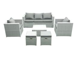 Fimous 7 Seater Rattan Garden Furniture Set with 3 Seater Sofa 2 Chair Square Coffee Table 2 Small Footstools Light Grey Mixed - thumbnail 2