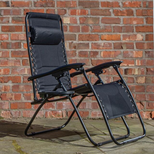Samuel Alexander Luxury Padded Multi Position Zero Gravity Garden Relaxer Chair Lounger in All Black - image 1