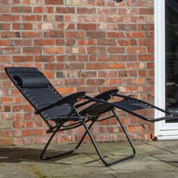 Samuel Alexander Luxury Padded Multi Position Zero Gravity Garden Relaxer Chair Lounger in All Black - thumbnail 2