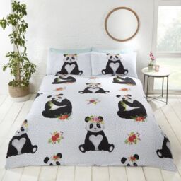 Rapport Home Pandas Polycotton Duvet Cover Set with Pillowcase in White - Size: Single - thumbnail 1