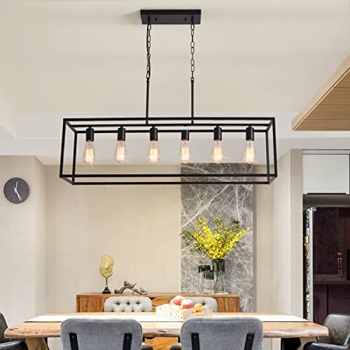 Garwarm 6 Light Rectangle Chandelier, Black Pendant Lights Kitchen Island, Farmhouse Chandeliers Rustic Kitchen Island Light - image 1