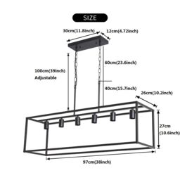 Garwarm 6 Light Rectangle Chandelier, Black Pendant Lights Kitchen Island, Farmhouse Chandeliers Rustic Kitchen Island Light - thumbnail 5