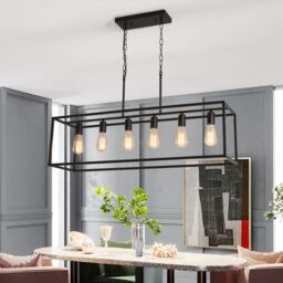Garwarm 6 Light Rectangle Chandelier, Black Pendant Lights Kitchen Island, Farmhouse Chandeliers Rustic Kitchen Island Light - thumbnail 4