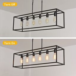 Garwarm 6 Light Rectangle Chandelier, Black Pendant Lights Kitchen Island, Farmhouse Chandeliers Rustic Kitchen Island Light - thumbnail 3