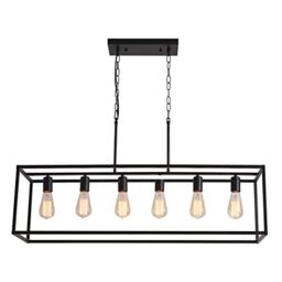 Garwarm 6 Light Rectangle Chandelier, Black Pendant Lights Kitchen Island, Farmhouse Chandeliers Rustic Kitchen Island Light - thumbnail 2