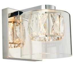 Loops 2 PACK Crystal LED Wall Light Square Chrome & Luxury Shade Glass Lamp Fitting in Clear - thumbnail 4